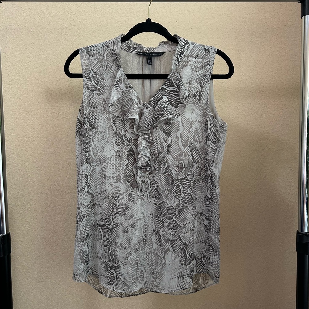 White House Black Market Snake Print Ruffle Blouse